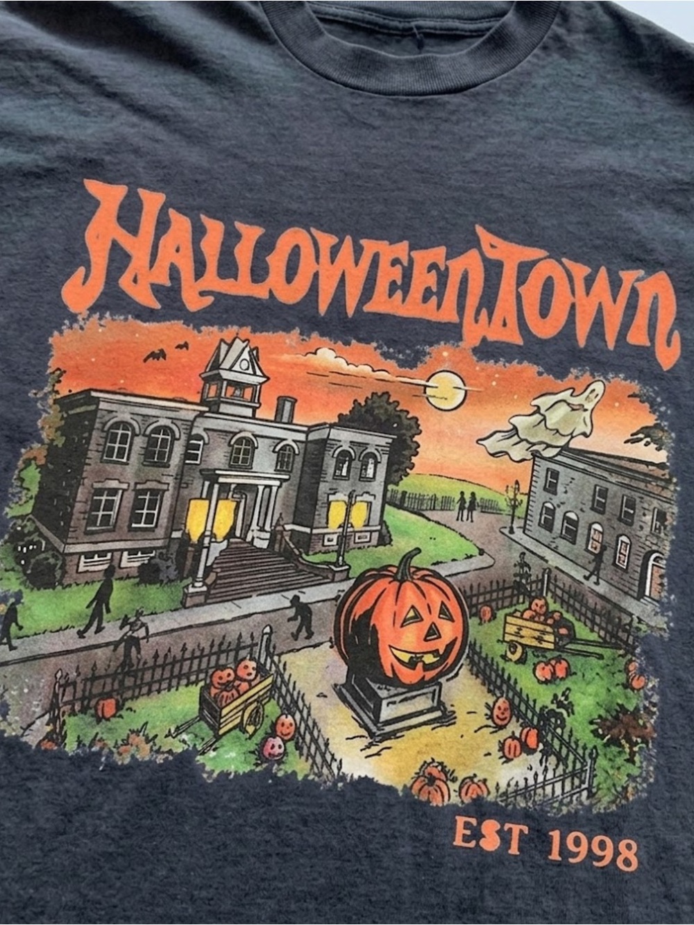Gildan Halloween Town Graphic Tee - Black with Orange Print - Picture 2 of 2